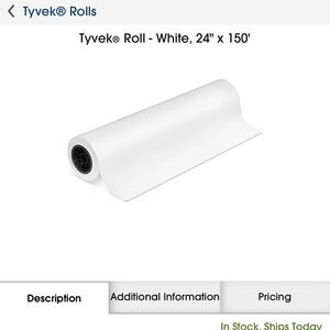 Uline White Tyvek Roll 24x150 Craft Shipping Material